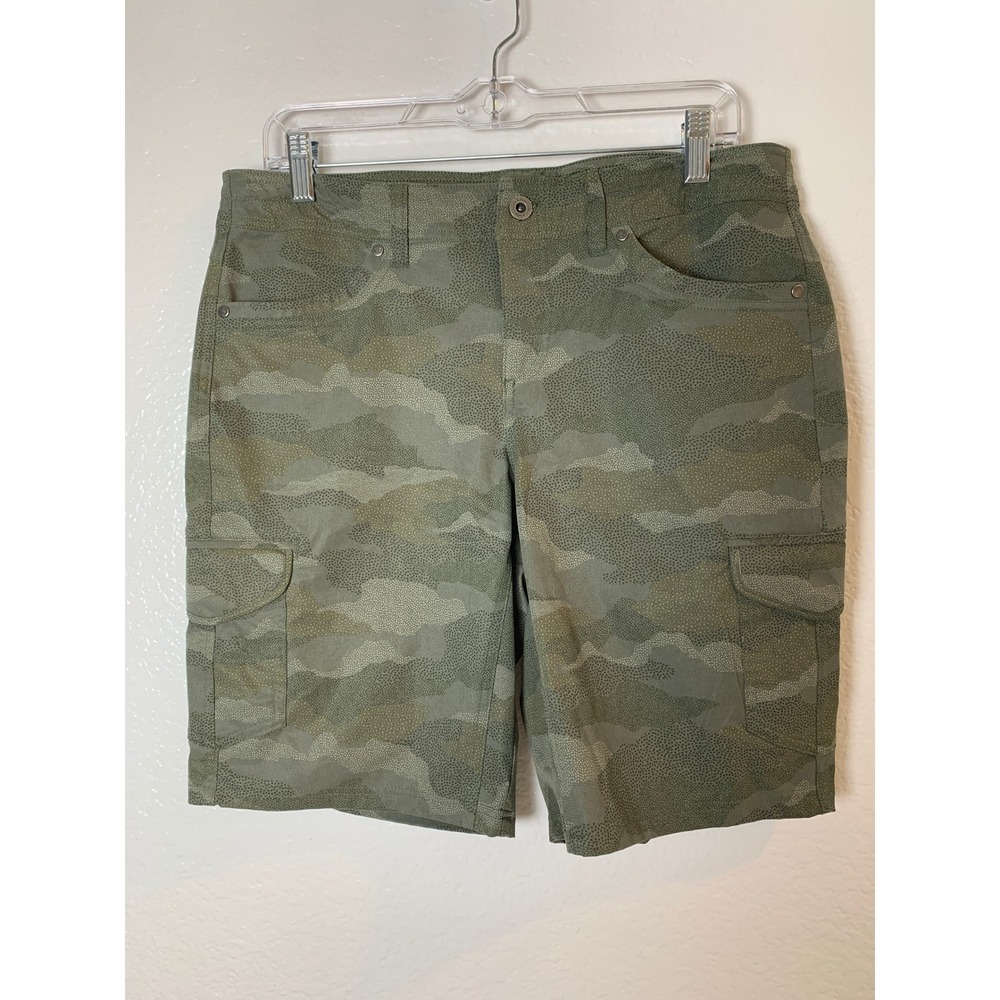Kuhl Cargo Shorts Women 10 Green Camo Dot Hiking Utility Trail Gorpcore